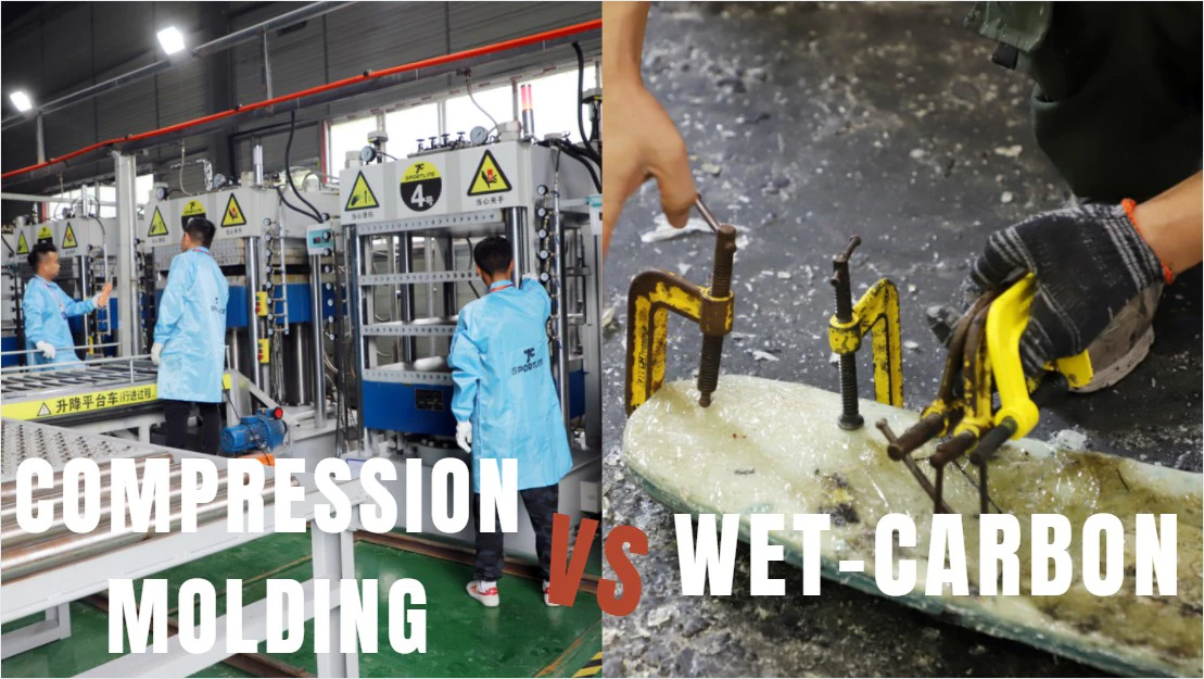 What is the difference between Compression molding and wet carbon production products?